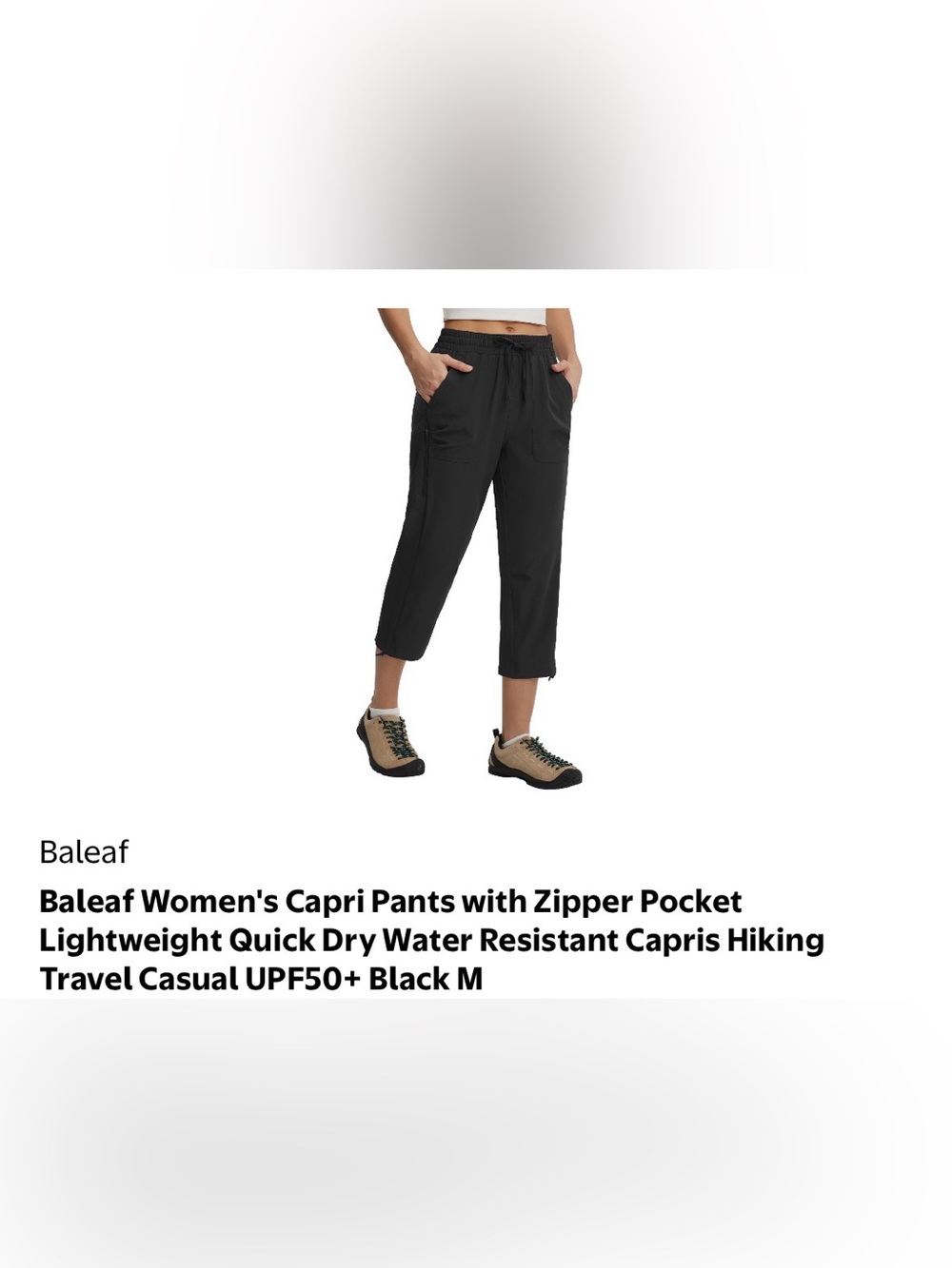 Baleaf Black Women's Capri Pants with Zipper Pockets